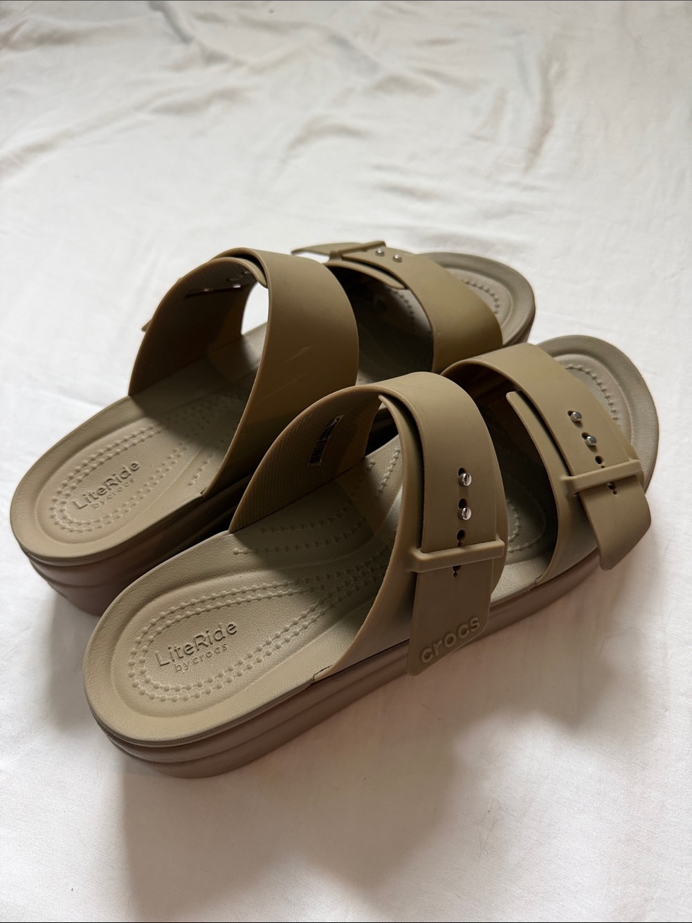 CROCS Women's LiteRide Double-Strap Platform Sandals in Taupe